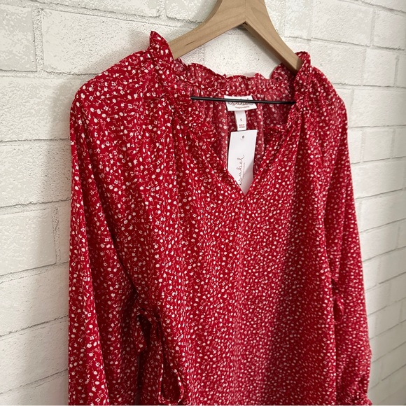 ISABEL Maternity by Ingrid + Isabel Red Flowered Side Tie Long Sleeve Top - Picture 3 of 11